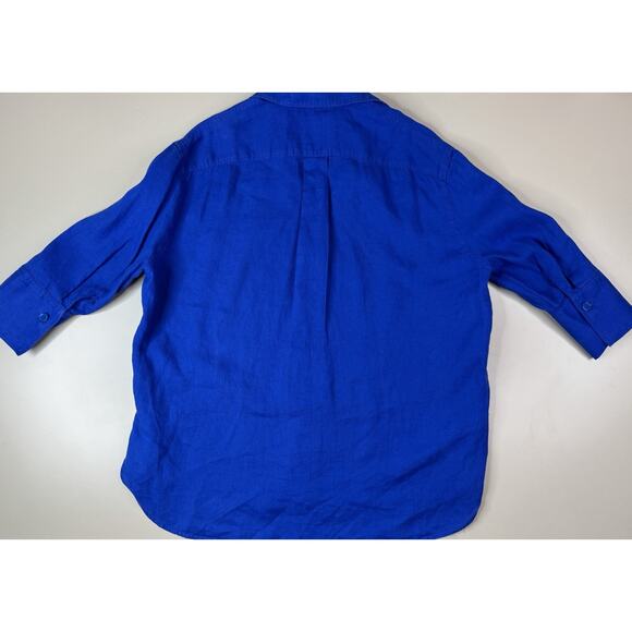 ZARA 100% Linen Oversized Button Down Shirt Women’s XS Royal Cobalt Blue Beachy - Picture 13 of 15